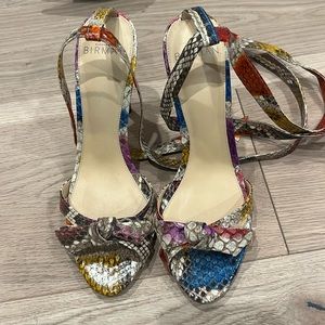 Alexander Birman heels rainbow faux snake skin